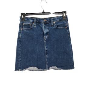 J.Crew Mercantile Blue Denim Medium Wash Fringe Raw Hem Jean Mini Skirt‎ Women 4
